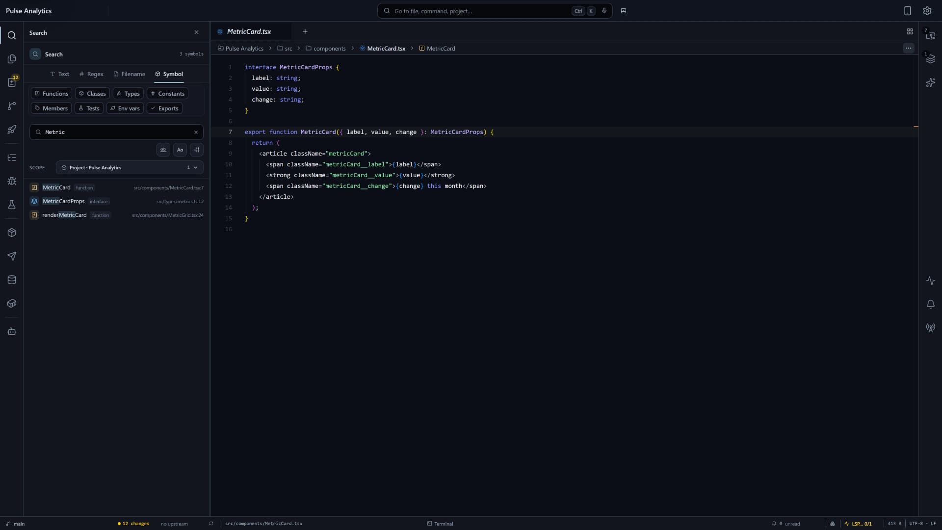 Flame cross-project search showing files and symbols from multiple repositories in one result set.