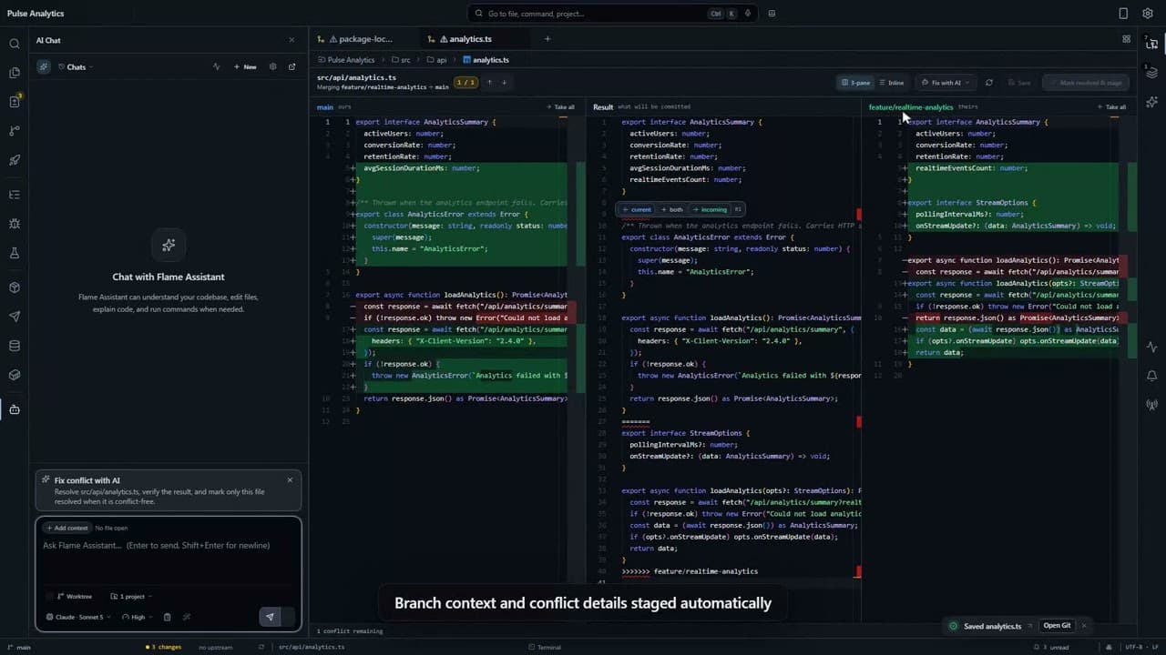 Video preview: Resolve Git Merge & Package Conflicts in Flame IDE