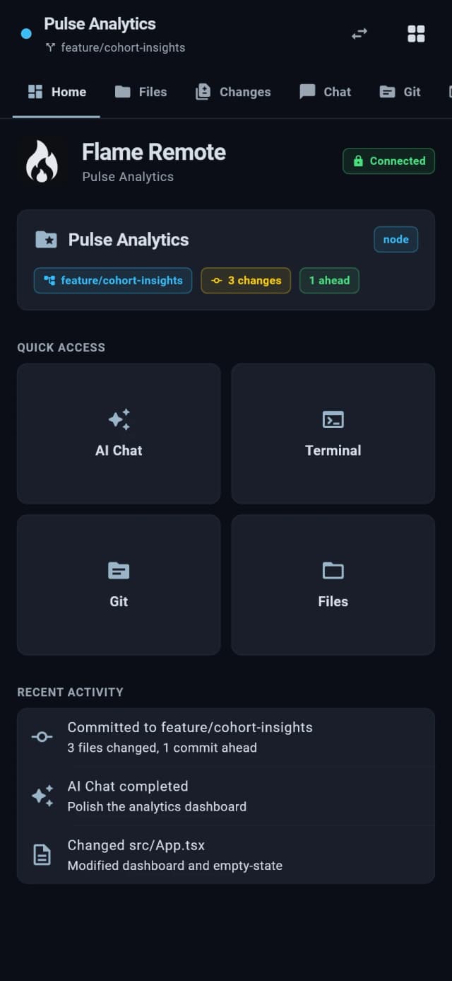 Flame Mobile home screen